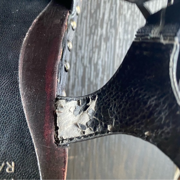 Women’s Hilary Radley sz.8M Black Leather/Wood Ankle Strap Heels Embellish/Rivet - Picture 12 of 16